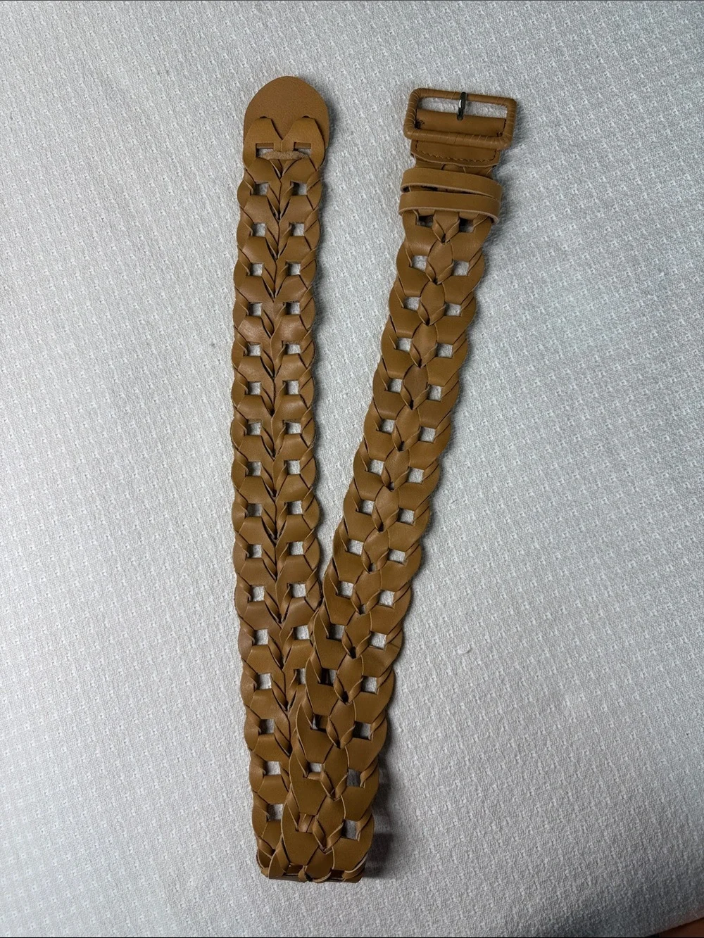 Chicos wide leather tan woven braided belt